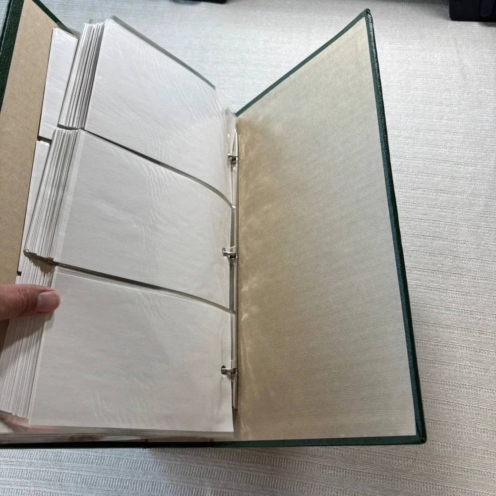 Vintage Green Faux Leather 3 Ring Binder Photo Album Gold Trim 4x6 Sleeves